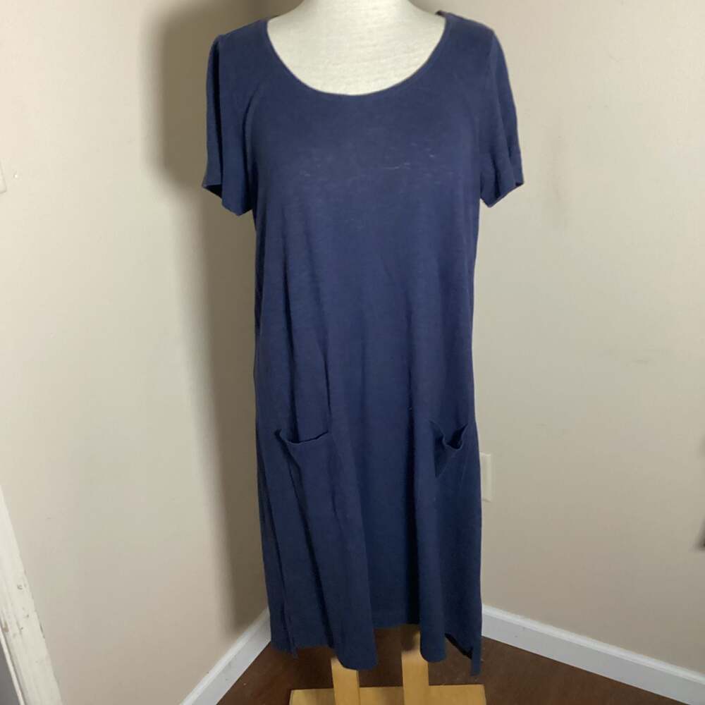 Eileen Fisher Hemp Organic Cotton Twist Short Sleeve Pocket Dress Size L